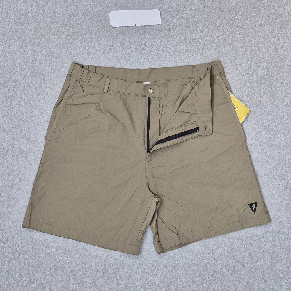 Railriders Men Shorts L Khaki Nylon Chino Zipper 7" Inseam Logo NWT